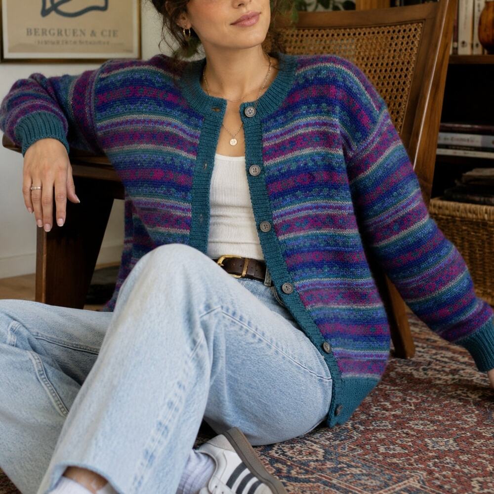 Nomadic Traders Vintage 90s Wool Cardigan S Fair Isle Nordic Grandpacore Uruguay